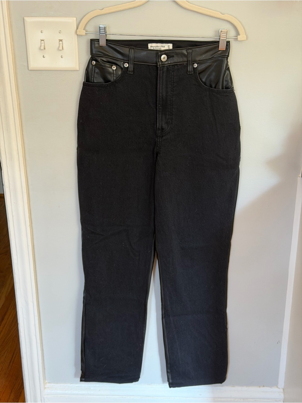 Abercrombie and Fitch Black High-Waist Women’s Jeans with Faux Leather